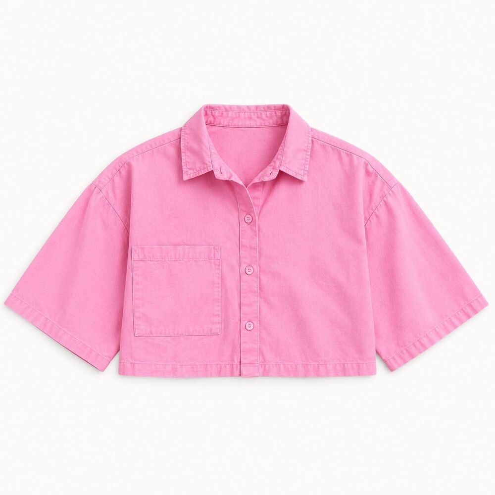 Washed Pink Cropped Linen Utility Shirt 🎀